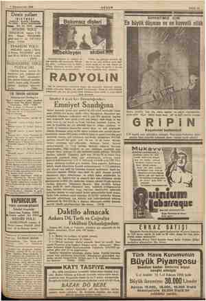    5 Kânunuevvel 1935 Deniz yolları 2si EERZURUM rinci (oOKânun günü saat 1l de kadar, (7658) TRABZON YOLU ANKARA vapuru 5...