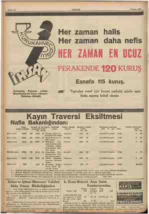    17 Şubat 1936 Sahife 16 AKŞAM Her zaman halis Her zaman daha nefis HER ZAMAN EN UCUZ PERAKENDE 120 KURUŞ O n12 Esnafa 115