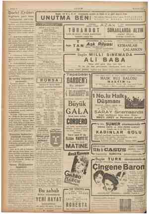       Sahife 4 AKŞAM 22 Şubat 1936 p Şarki Erden Bugin MELEK sinemasında senenin en büyük ve en güzel musikili filmi ”...