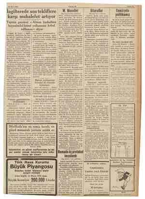  24 Mart 1936 AKŞAM Sahife 13 İngilterede son tekliflere karşı muhalefet artıyor 'Taymis gazetesi « Alman hududuna beynelmilel