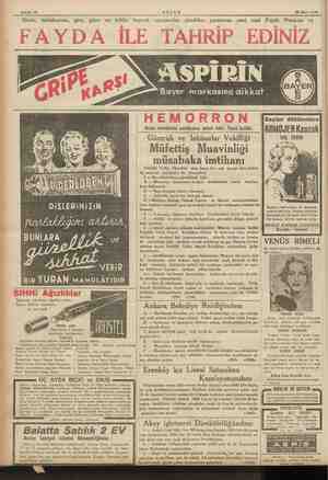  Sahife 12 Sinek, tahtakurusu, pire, güve ve bütün haşerat uyanmadan şimdiden yuvalarını AKŞAM yeni icad Fayda 25 Mart 1936