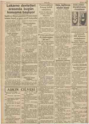    z DİRK hz diği TE Sahife 6 AKŞAM 10 Nisan 1936 Lokarno devletleri arasında bugün konuşma başlıyor İngiliz ve Alman gaz...