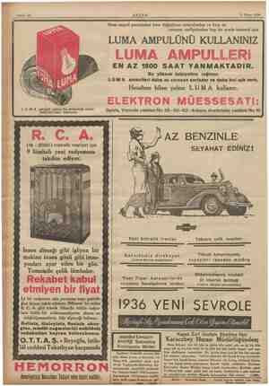    Sahife 12 AKŞAM 11 Nisan 1936 LUMA ampulü yalnız bu ambalajla satılır. Taklitlerinden sakınınız. Hem ampul parasından hem