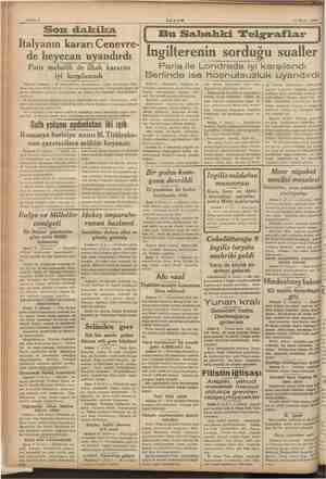    AŞ YE olan haberi Sahife 2 AKŞAM 10 Mayıs 1936 Son dakika Italyanın kararı Cenevre- de heyecan uyandırdı Paris mahafili de