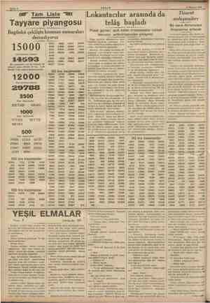    Sahife 6 ” AKŞAM 14 Hasir 198. 05 Tam Liste © O |Lokantacılar arasındâda (o Ticaret i © anlaşmaları Tayyare piyangosu...