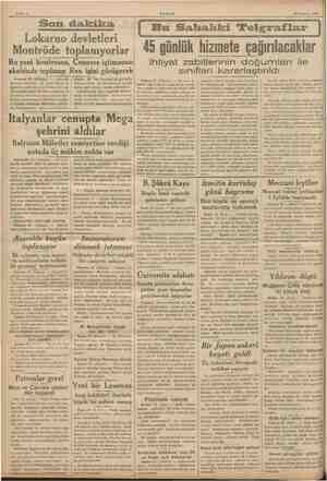  ş i Sahife 2 AKŞAM 30 Haziran 1936 Son dakika Lokarno devletleri Montröde toplanıyorlar Bu yeni konferans, Cenevre içtimaının