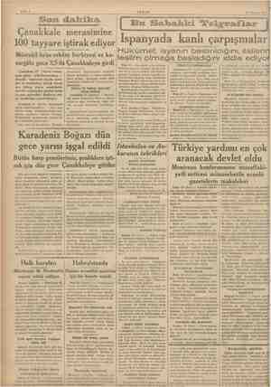    Sahife 2 AKŞAM ŞAN 21 Temmuz 1936 Son dakika Çanakkale 100 tayyare iştirak ediyor merasimine Müstakil fırka erkânı...