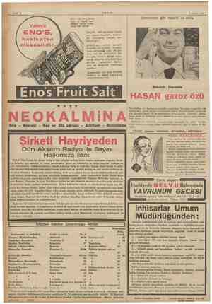  Sahife 12 AKŞAM “Sd de Fruit Tu kelimeleri eri markası olarak tescil edilmiştir. Yalnız ENO'S, hakikaten ENO'S, 60 seneden