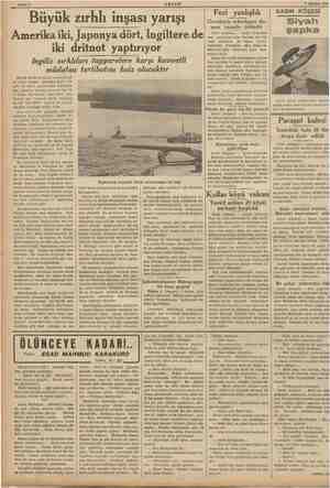     Sahife 6 AKŞAM 7 Ağustos 1936 Büyük zırhlı inşası yarışı Amerika iki, Japonya dört, İngiltere de iki dritnot yaptırıyor
