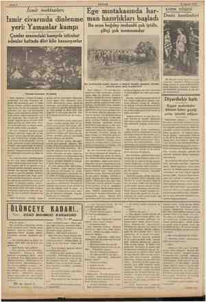    P Sahife 6 AKŞAM 20 Ağustos 1936 p İzmir civarında dinlenme| İzmir mektupları yeri: Yamanlar kampı Çamlar arasındaki kampda
