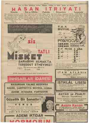 Sahife 12 AKŞAM ” 14 Teşrinievvel 1936 İnce ve kibar kadınların :meftun oldukları Türkiye ve bütün Şarkta eşi olmıyan HASAN