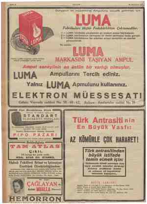  Sahife 16 . AKŞAM: 24 Teşrinievvel 1936 , Dünyanın en mükemmel Ampulunu vücuda getirmek için LUMA Fabrikaları Hiçbir...