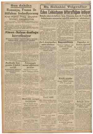    m Sahife 2 AKŞAM a 25 Teşrinievvel 1936 Son dakika Romanya, Fransa ile ittifakını feshediyormuş Kral Karol Prag seyaha-...