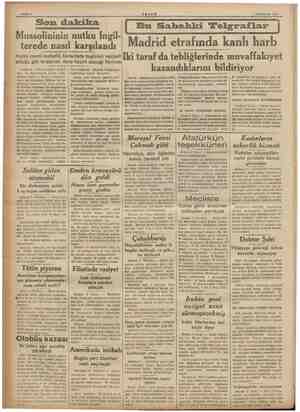    Son dakika i Mussolininin nutku İngil- terede nasıl karşılandı İngiliz resmi mahafili, Akdenizde bugünkü vaziyeti olduğu