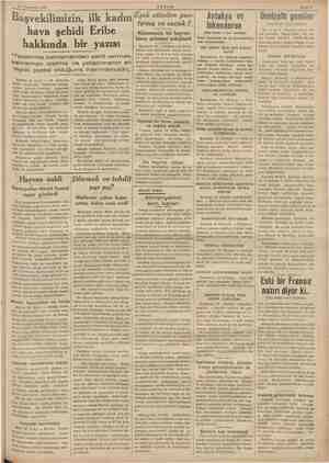    17 Teşrinisani 1936 AKŞAM Sahife 5 Başvekilimizin, ilk kadın hava şehidi Eribe hakkında bir yazısı “Tesellimiz, kahramandan