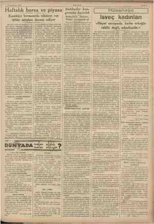    P 19 Teşrinisani 1936 Haftalık borsa ve piyasa Kambiyo borsasında sükünet var tütün satışları devam ediyor Bu hafta kei de