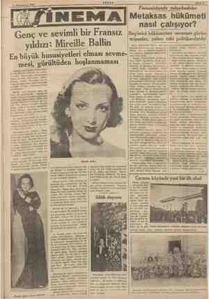  22 Kânunuevvel 1936 AKŞAM NEMA| Genç ve sevimli bir Fransız “yıldızı: Mireille Ballin En büyük hususiyetleri elması sevme-