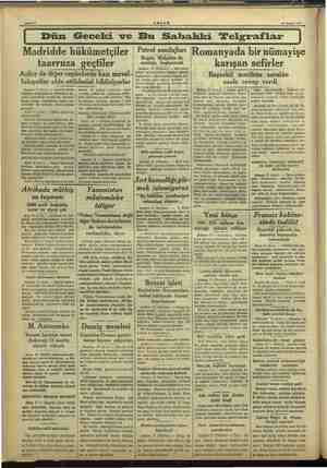  18 Şubat 1937 — Dün Geceki ve Bu Sahahki Telgraflar Madridde hü ikümetçiler Petrol sondajları taarruza geçtiler Asiler de...