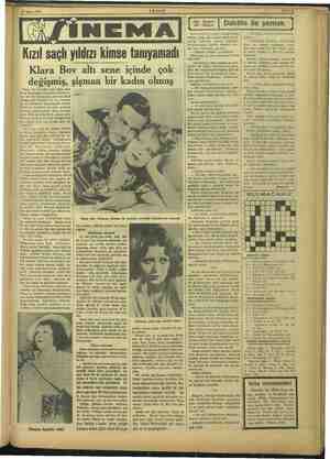    30 Mayıs 1937 AKŞAM “ Kızıl saçlı yıldızı kimse tanıyamadı Klara Bov altı sene içinde çok değişmiş, şiş Clara Bov bundan