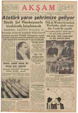  Alman milli müda- faa nazırı Romada mühim konuşmalar yapacak. he 19 — No. 6694 — Fiati her yerde 5 kuruş Atatürkün teşrifleri
