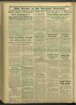    24 Ağustos 1937 Dün Geceki ve Bu Sahahki Haberler İngiliz vapuru Akdenizde Iktisad vekili |Ç nasıl bombalandı ? Ispanya,
