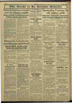 Sahife 2 e İ Dün AKŞAM 24 Teşrinievvel 1937 era anam Geceki ve Bu Sabahki Haberler İtalyaile Japonya arasında yeni bir...