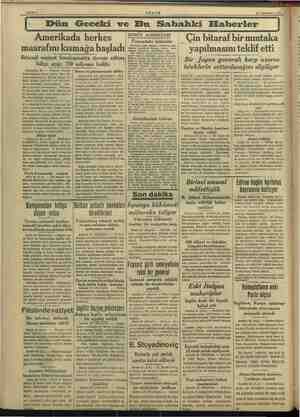   Sahife 2 25 Tegrinisani 1937. Dün Geceki ve Bu Sahahki Haberler Amerikada herkes masrafını kısmağa başladı Iktisadi vaziyet