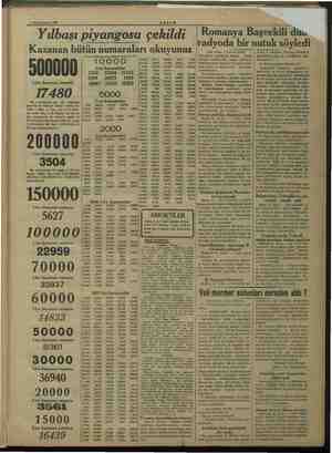    m 1 Kânunusani 1938 Yılbaşı piyangosu çekildi AEŞAM Kazanan bütün numaraları okuyunuz 000000 Lira kazanan numara 17480...