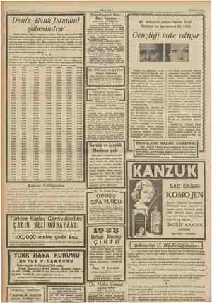    Sahife 14 N e — — Deniz «Bank Istanbul şubesinden: Mefsuh Rıhtım Dok ve Antrepoları Şirketi obligasyonlarının 6/5/1938...