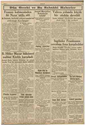  23 Ağustos 1938 Ta Dün Geceki ve Bu Sahbahki Elabcerler Fransız kabinesinden |S0vyet-Mançukuo iki Nazır istifa etti...