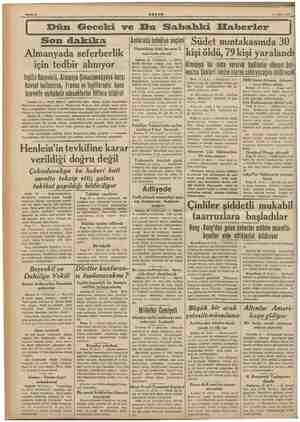  17 Eyidi 1938 Dün Geceki ve Bu Sabahki Eaberler Son dakika Almanyada seferberlik için tedbir alınıyor Ingiliz Başvekili,...