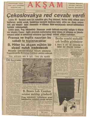    Çekoslovak hükü- Yugoslav Başvekili meti yeni müdafaa Rumen Hariciye tedbirleri aldı i Nazırile görüşüyor Sene 21 — No,...