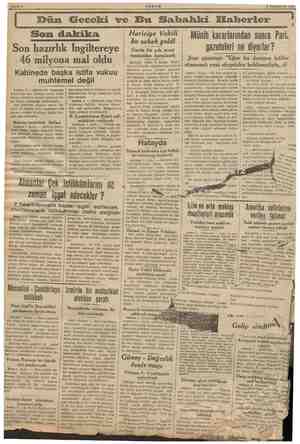  2 'Teşrinievvel 1938 İ Dün Geceki ve Bu Sabahki Haberler Münih kararlarından sonra Pari. gazeteleri ne diyorlar? Son dakika