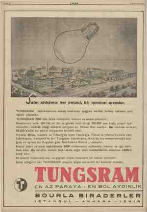  MT oy nm Sahife 13 Awyam 7 'Teşrinlevvel 1938 atın aldığınız her ampul, bir teminat arzeder- TUNSGRAM fabrikalarının vüsatı