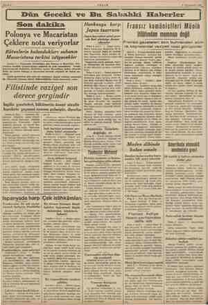    AKŞAM 9 Teşrinievvel 1938 Dün Geceki ve Bu Sakahki Haberler Son dakika Polonya ve Macaristan Çeklere nota veriyorlar...