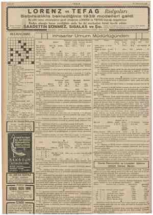  Sahife 10 31 Teşrinlevvel 1938 'LORENZ wv TEFAG Radyoları Sabırsızlıkla beklediğiniz 1939 modelleri geldi Bu yılki radyo...