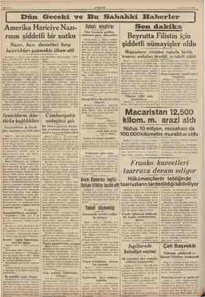    3 Teşrinisani 1938 Dün Geceki ve Bu Sahahki Haberler Amerika Hariciye Nazı- | rının şiddetli bir nutku - Nazır, bazı...