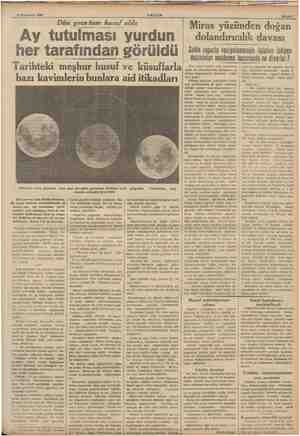   3 Teşrinisani 1938 en AKŞAM “Dün gece ta tam husuf oldu Ay tutulması yurdun her tarafından görüldü Tarihteki meşhur husuf