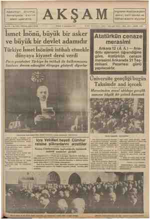  Atatürkün ölümü Almanyada derin elem uyandırdı — PAZAR 13 Teşrinisani 1958 AKŞAM İngilizler Atatürke dahi asker, dahi devlet