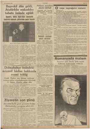  19 Teşrinisani 1938 — Başvekil dün geldi, Atatürkün mukaddes tabutu önünde eğildi Başvekil, halkın hıçkırıkları karşısında