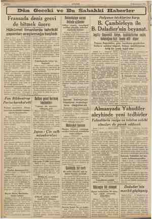    6 Kânunuevvel 1938 Dün Geceki ve Bu Sabahki Elfaberler Fransada deniz grevi | de bitmek üzere Hükümet limanlarda tahrikât