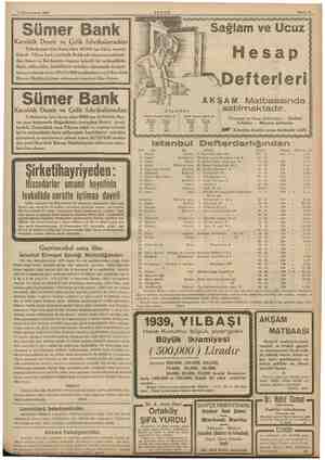  e 11 Kânunuevvel 1938 Sahife 15 — Sümer Bank Karabük Demir ve Çelik fabrikalarından: Fabrikamız için lâzım olan 40,000 ton