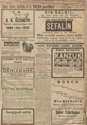    B. N. KAZANCIYN 1889 (50) 1939 KURULUŞUN 50 ci YILI HATIRASI MÜNASEBETİLE Yeni yılınızı kutlular ve Türk Ziraat terihinin