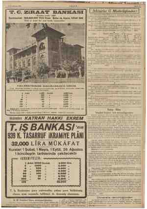  8 İkincikânun 1939 T.C. ZIiRAAT BANISASI Kuruluş tarihi: 1888 Sermayesi: 100.000.000 Türk Ilrası Şube ve Ajans adedi 262...