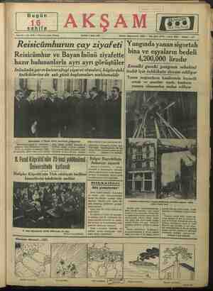    Bugün Rİ s & z rli Traş Bıçağı sahife —— PAZAR 5 Mart 1939 a a çay ziyafeti | Yangında yanan sigortalı bina ve eşyaların