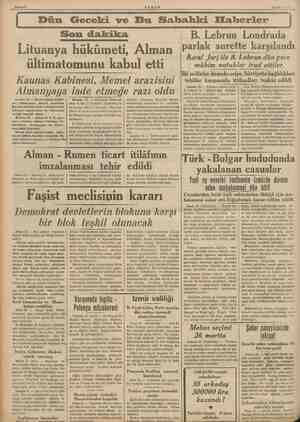    Sahife 2 AKŞAM 22 Nart 1952 Dün Geceki ve Bu Sahahki XEfaberler Son dakika Lituanya hükümeti, ültimatomunu kabul etti...