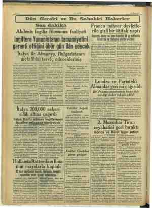    11 Nisan 1939 Dün Geceki ve Bu Sahahki XEfaberler Son dakika İngiltere Yunanistanın tamamiyetini garanti ettiğini öbür gün