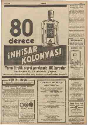  24 Mayıs 1939 Yarım litrelik şişesi perakende 100 kuruştur Satıcılara W, 10 tenzilât yapılır İnhisar satış kamyonlarından,