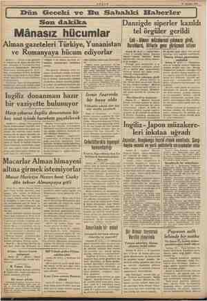    AKŞAM Son dakika ânasız hücumlar Alman gazeteleri Türkiye, Yunanistan ve Romanyaya hücum ediyorlar Berlin 21 — Birçok Alman