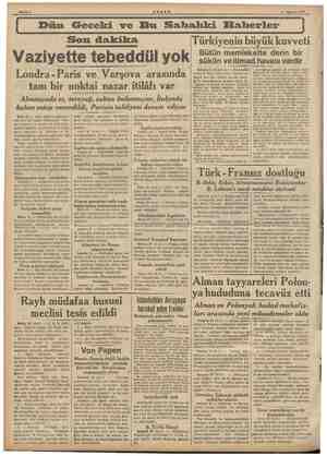  21 Ağustos 1939 , Dün Geceki ve Bu “Sahahki Eaberler Türkiyenin büyük kuvveti Bütün memlekette derin bir sükün ve itimad...